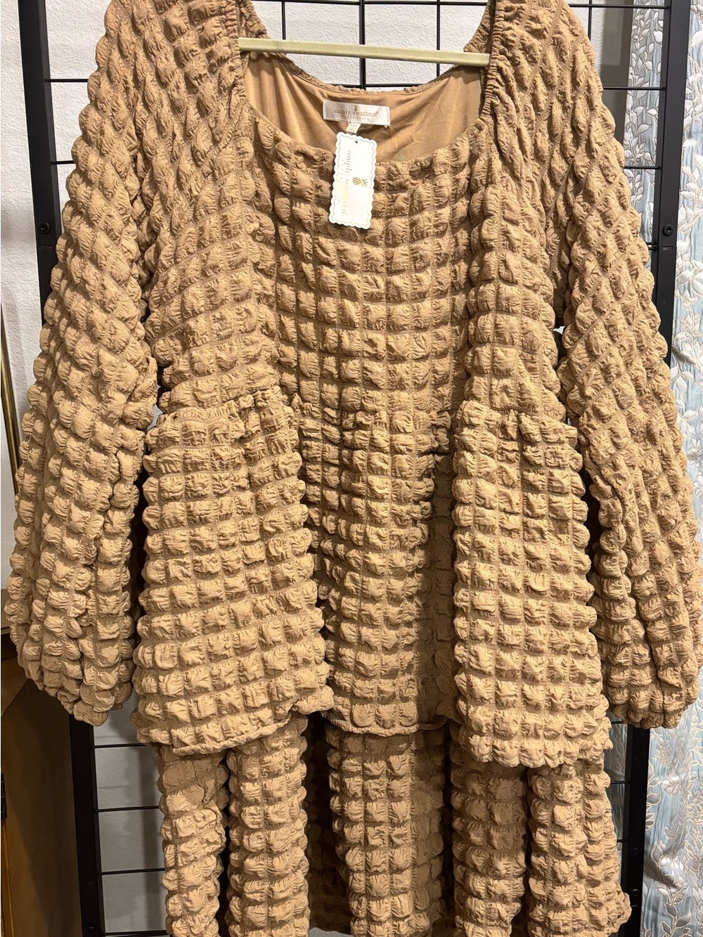 Simply Southern Bubble Knit Sweater Dress in Camel Tan